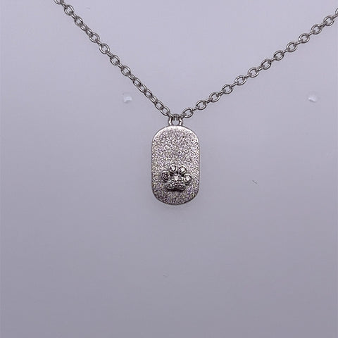 Sterling Silver Platinum Overlay Paw Print CZ Necklace