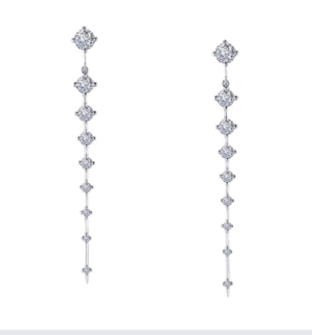 Sterling Silver Platinum Overlay CZ Icicle Earrings