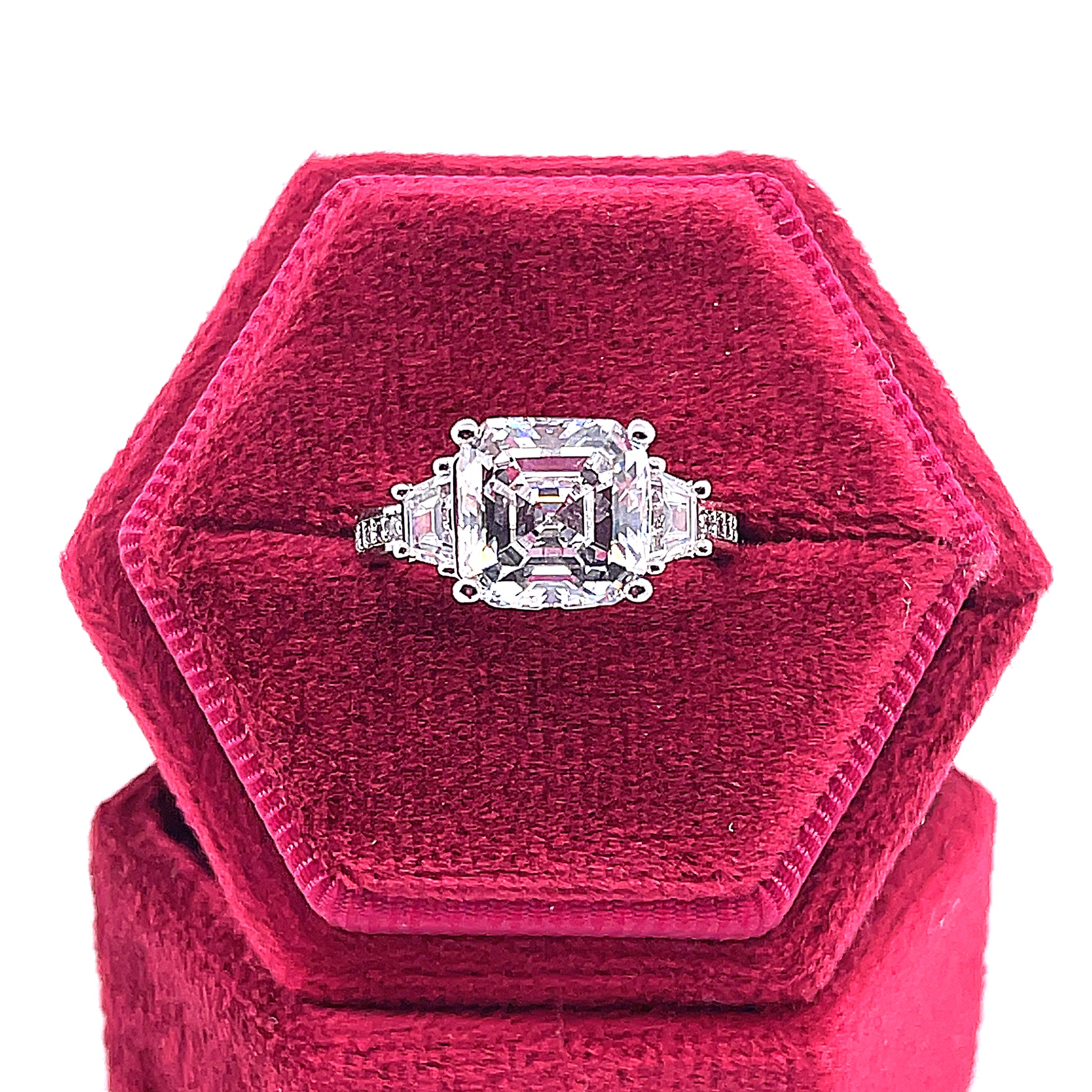 Sterling Silver Platinum Plated Asscher Cut CZ Ring