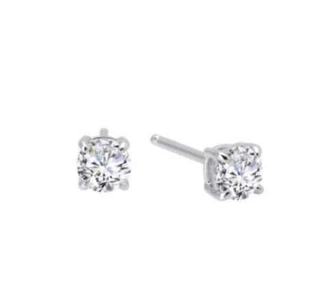 Sterling Silver 14K Platinum Overlay Stud 4 Prong CZ .50 CT Earrings