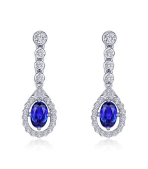 Sterling Silver Platinum Plated Teardrop Lab Sapphire Earrings