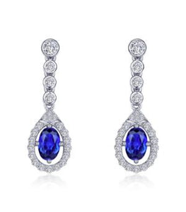 Sterling Silver Platinum Plated Teardrop Lab Sapphire Earrings