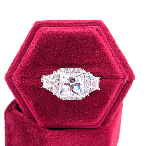 Sterling Silver Platinum Plated Radiant Cut CZ Ring