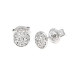 14K White Gold Pave Diamond Dot Earrings