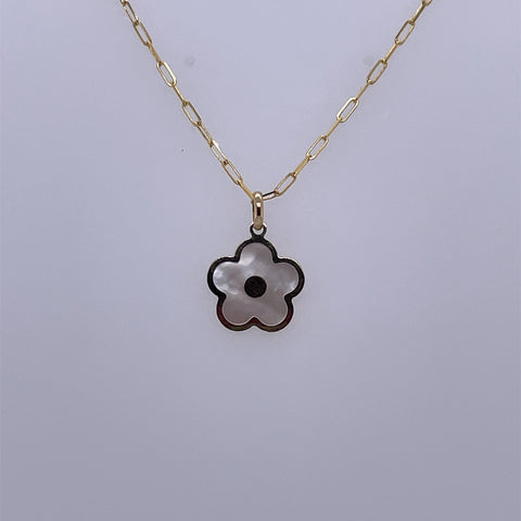 14K Yellow Gold Clover Mother of Pearl with Gold Dot Center Charm