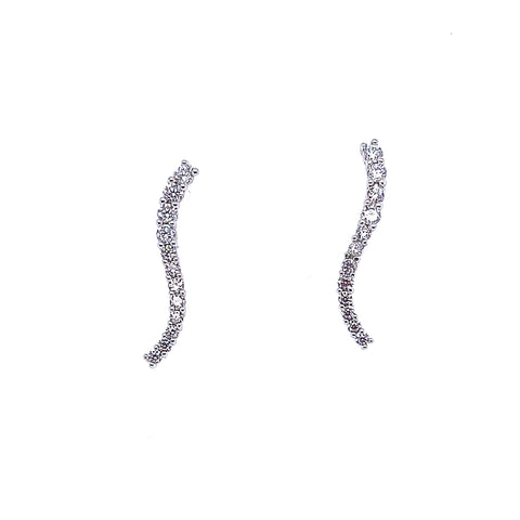 Sterling Silver 14K White Gold Overlay Curved Climber CZ Earrings