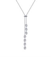 Sterling Silver 14K White Gold Lariat CZ Necklace Length 24"