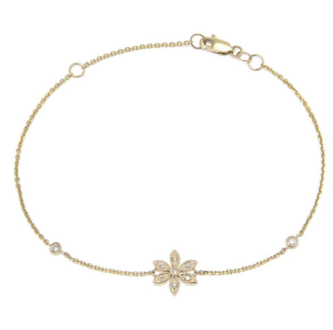 14K Yellow Gold Flower Pave Diamond Bracelet