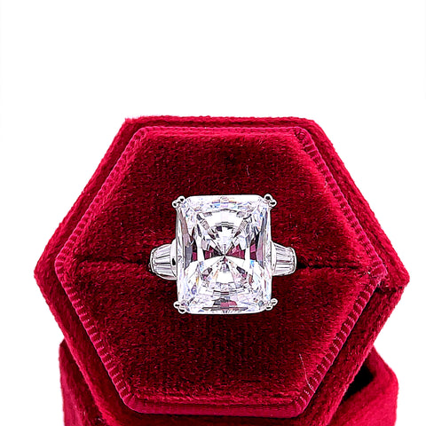 Sterling Silver Platinum Plated Radiant Cut CZ Ring