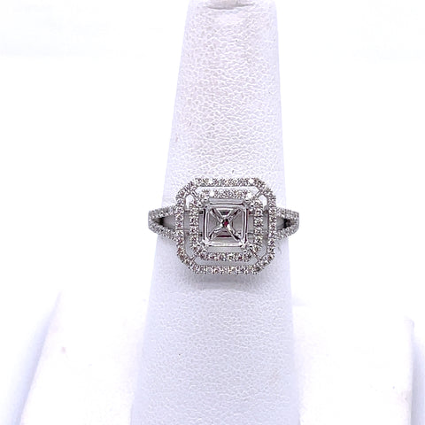 Luxe Bridal 18K White Gold Double Halo with Pave Split Shank Ring