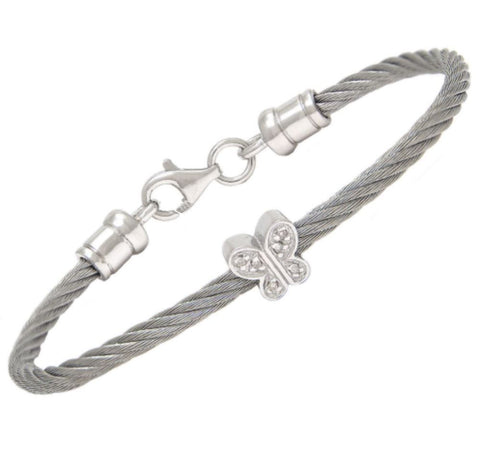 Childrens - Steel Cable White Gold Overlay Butterfly with Diamonds Bracelet