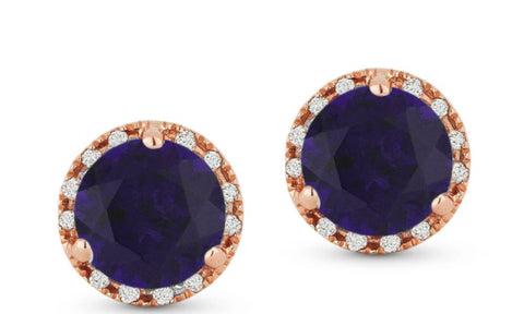 14K White Gold Stud Blue Sapphire/Diamond Earrings