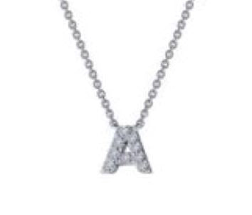 Sterling Silver Platinum Overlay Block Letter "A" CZ Necklace