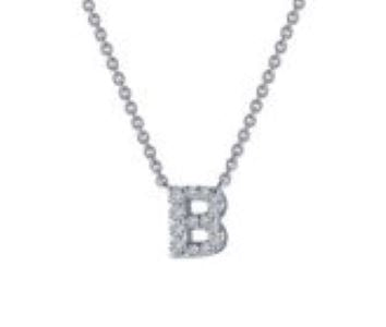 Sterling Silver Platinum Overlay Block Letter "B" CZ Necklace