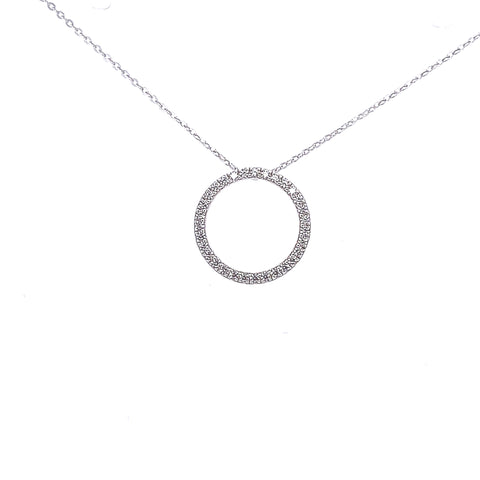 Sterling Silver 14K White Gold Overlay Round CZ Necklace