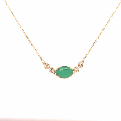 14K Yellow Gold Oval Emerald/Diamond Necklace