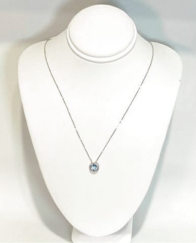 14K White Gold Blue Topaz/Diamond Necklace