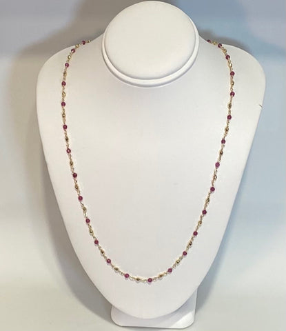 14k Yellow Gold Ruby Bead Necklace