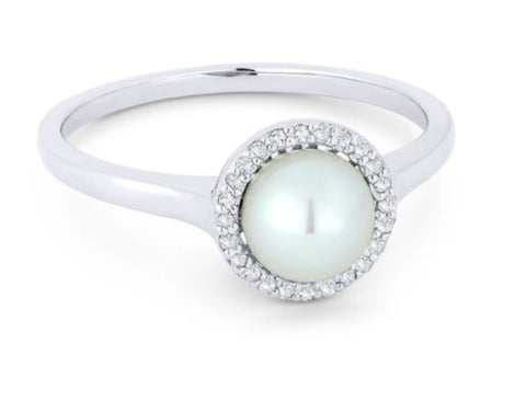 14K White Gold Pearl/Diamond Halo Ring