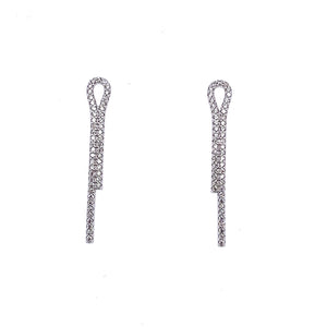 Sterling Silver Platinum Plated Line Loop CZ Earrings