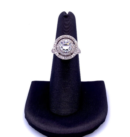 18K White Gold Round CZ Center Stone Ring